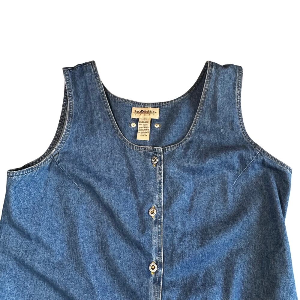 Vintage Sag Harbor Denim Dress Women's Sleeveless Button Front Cotton Pockets-XL - Picture 2 of 10